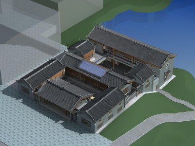 中式四合院别墅3D模型下载